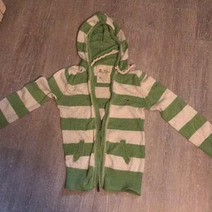 Hollister green white striped zip up hoodie.